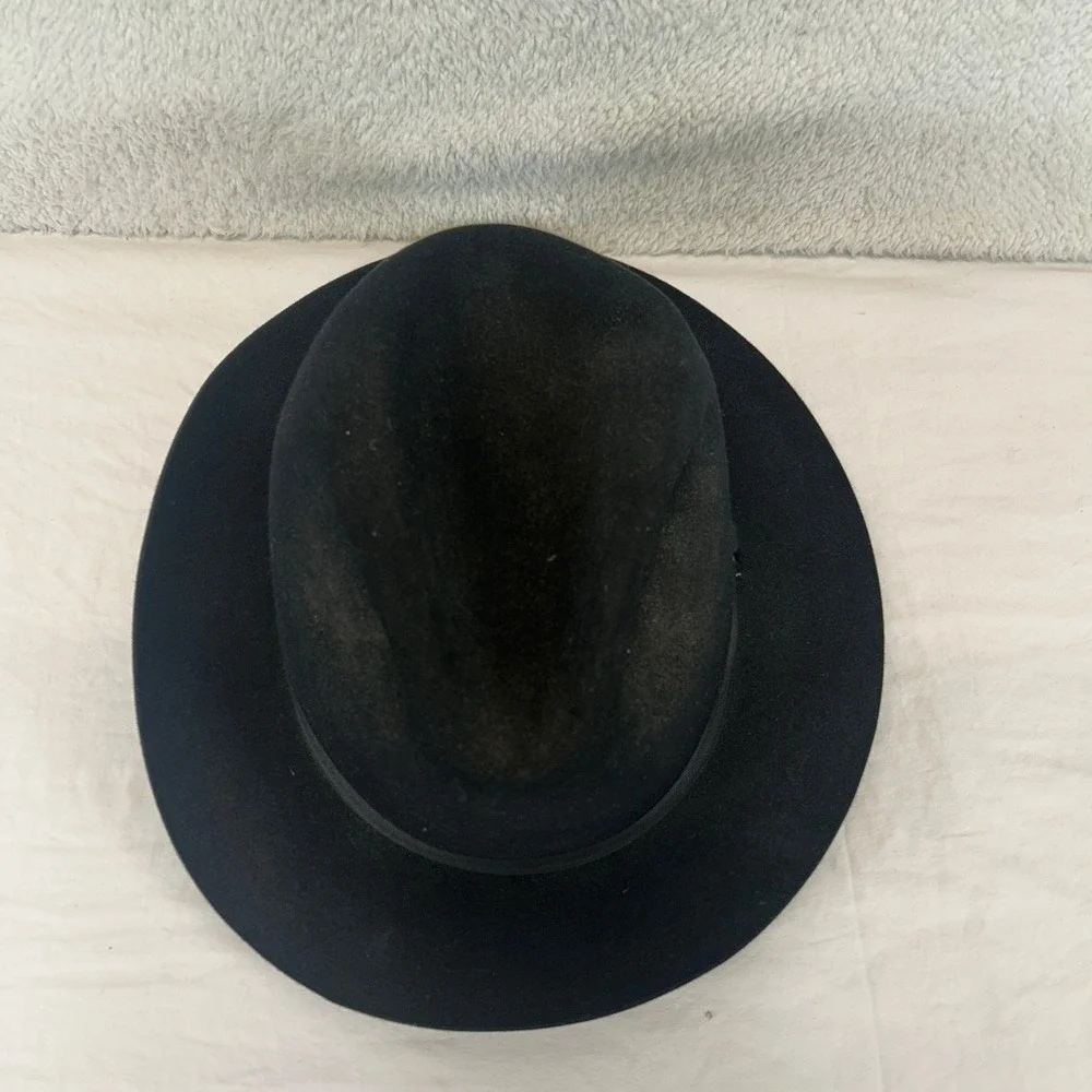 Beaver Hats Major Black 100% Genuine Fur Felt Fedora Hat Sacred Feather 7 1/8